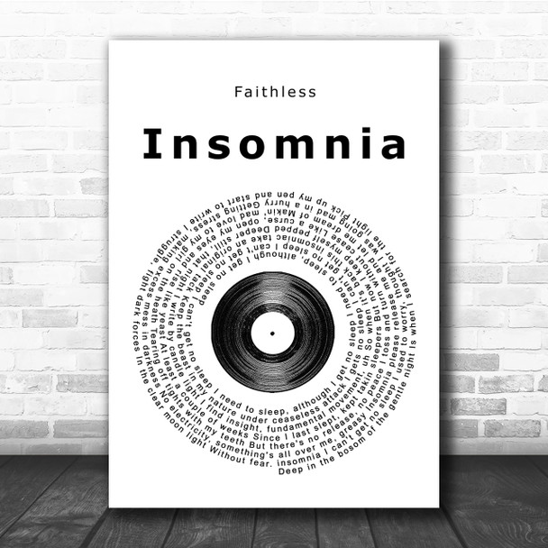 Faithless Insomnia Vinyl Record Song Lyric Quote Print