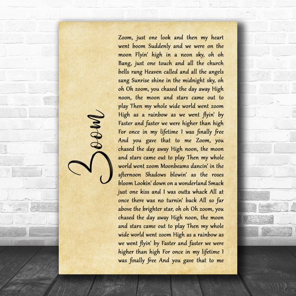 Fat Larry's Band Zoom Rustic Script Song Lyric Quote Print