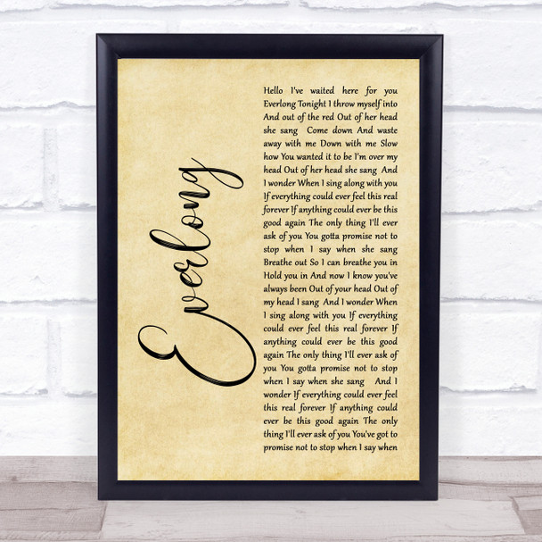 Foo Fighters Everlong Rustic Script Song Lyric Quote Print