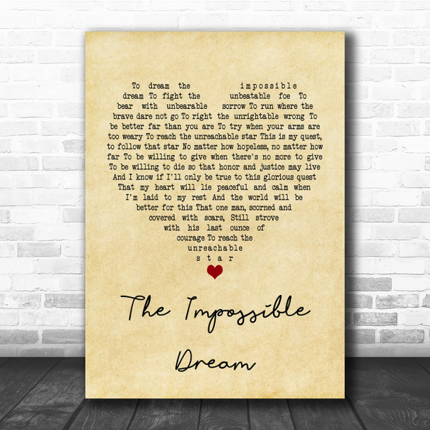 Frank Sinatra The Impossible Dream Vintage Heart Quote Song Lyric Print