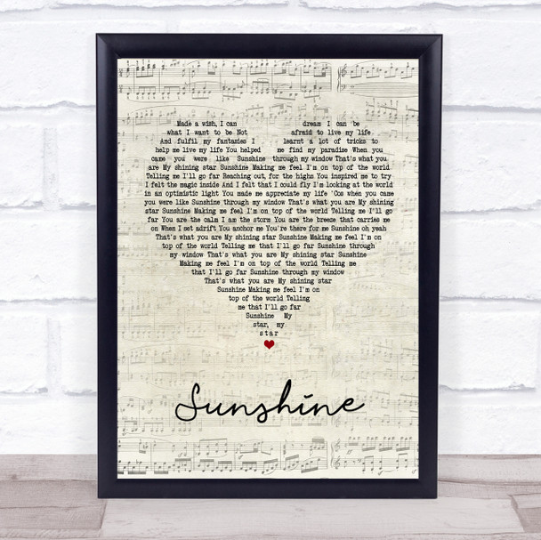 Gabrielle Sunshine Script Heart Song Lyric Quote Print