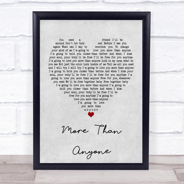 Gavin DeGraw More Than Anyone Grey Heart Quote Song Lyric Print