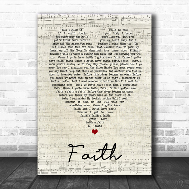 George Michael Faith Script Heart Song Lyric Quote Print