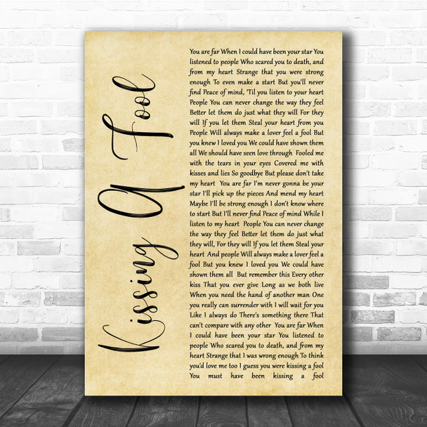 George Michael Kissing A Fool Rustic Script Song Lyric Quote Print