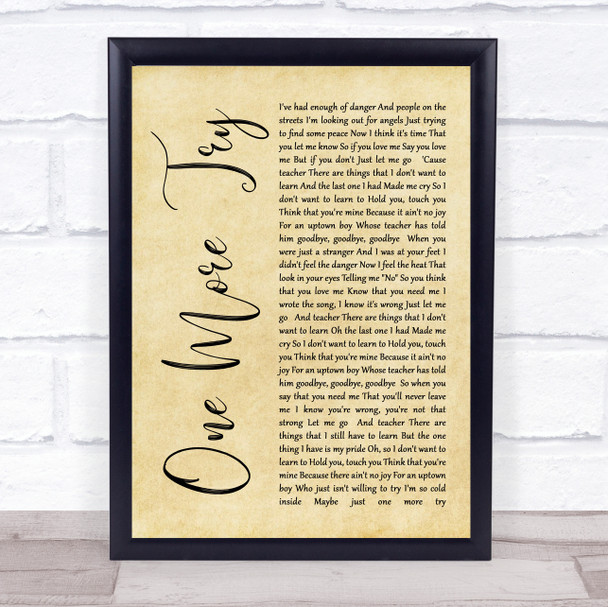 George Michael One More Try Rustic Script Song Lyric Quote Print