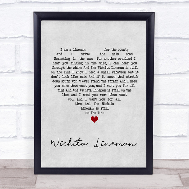 Glen Campbell Wichita Lineman Grey Heart Quote Song Lyric Print