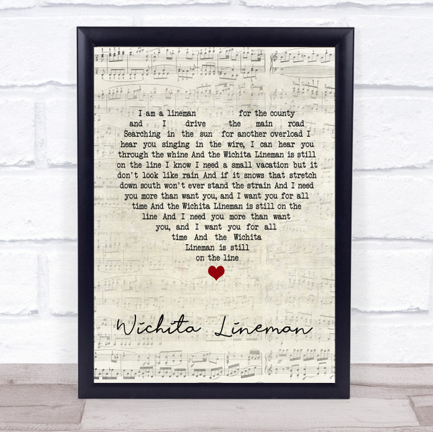 Glen Campbell Wichita Lineman Script Heart Quote Song Lyric Print
