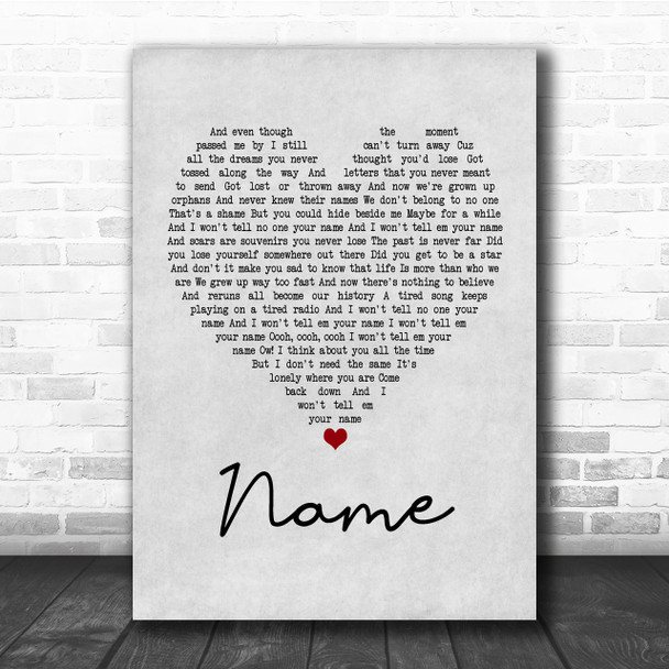 Goo Goo Dolls Name Grey Heart Quote Song Lyric Print