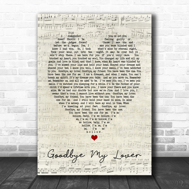 Goodbye My Lover James Blunt Script Heart Quote Song Lyric Print