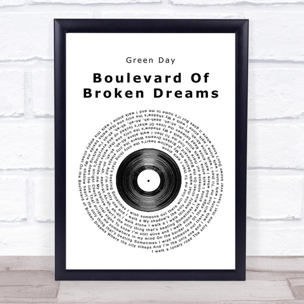 Green Day Boulevard Of Broken Dreams Vinyl Record Song Lyric Quote Print