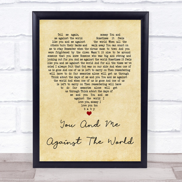 Helen Reddy You And Me Against The World Vintage Heart Quote Song Lyric Print