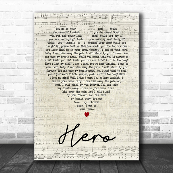 Hero Enrique Iglesias Script Heart Song Lyric Quote Print