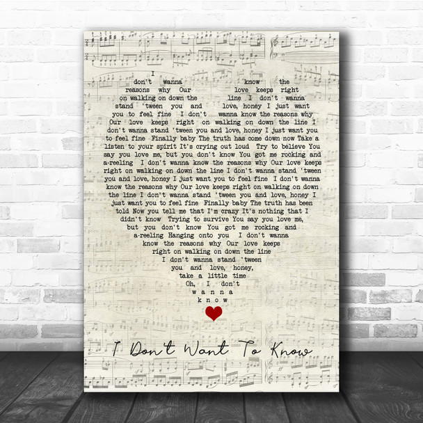 I Don't Want To Know Fleetwood Mac Script Heart Quote Song Lyric Print