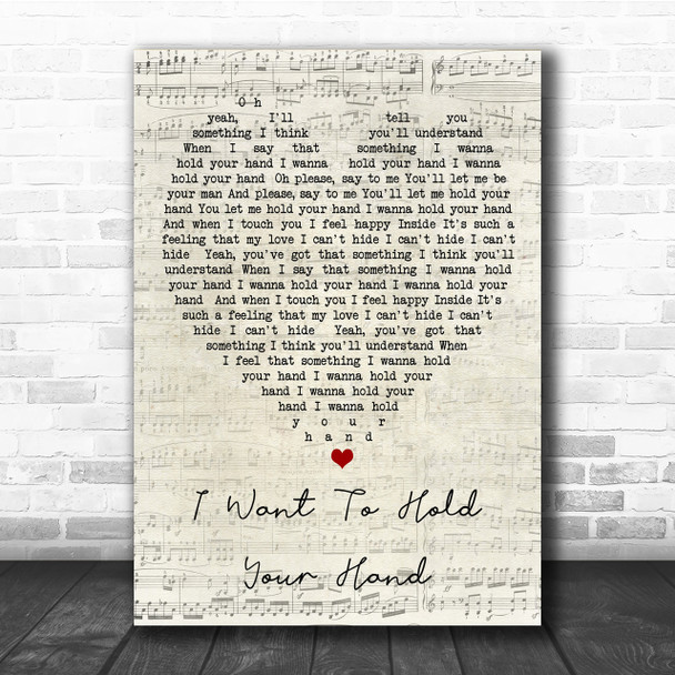 I Want To Hold Your Hand The Beatles Script Heart Quote Song Lyric Print