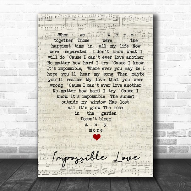 Impossible Love UB40 Script Heart Quote Song Lyric Print