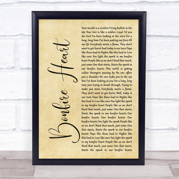 James Blunt Bonfire Heart Rustic Script Song Lyric Quote Print