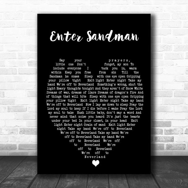 Enter Sandman Metallica Black Heart Song Lyric Music Wall Art Print