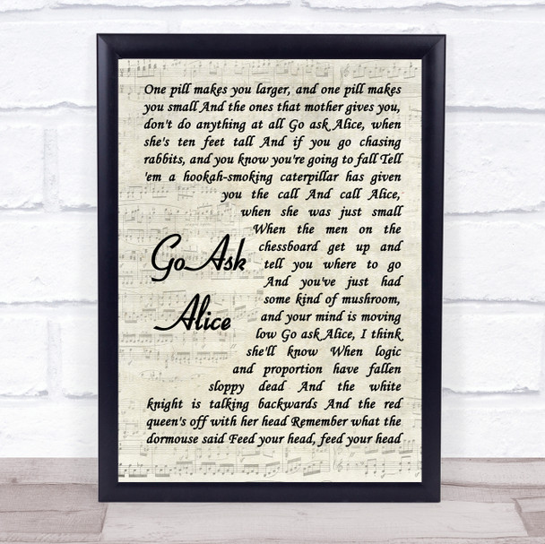 Jefferson Airplane Go Ask Alice Song Lyric Vintage Script Quote Print