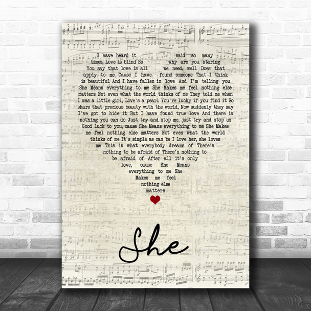 Jen foster She Script Heart Song Lyric Quote Print