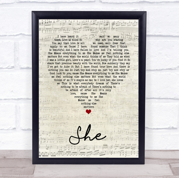 Jen foster She Script Heart Song Lyric Quote Print