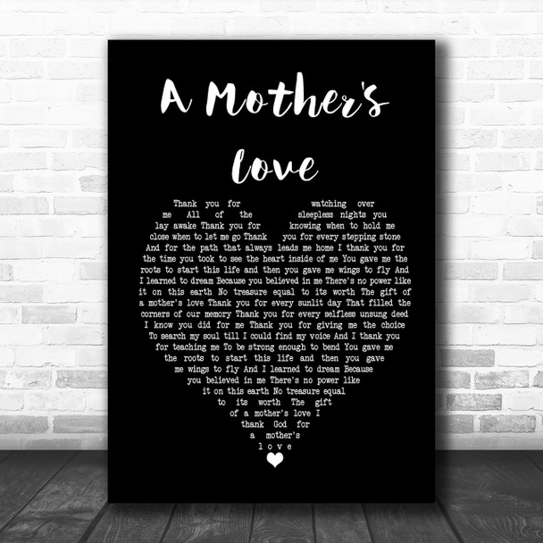 Jim Brickman A Mother's Love Black Heart Song Lyric Quote Print