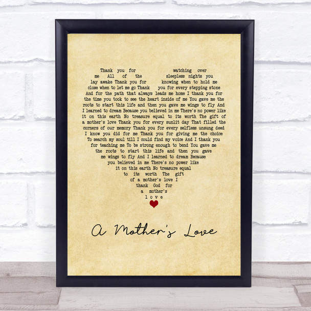 Jim Brickman A Mother's Love Vintage Heart Quote Song Lyric Print