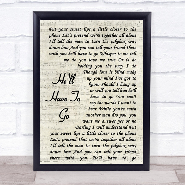 Jim Reeves He'll Have To Go Song Lyric Vintage Script Quote Print