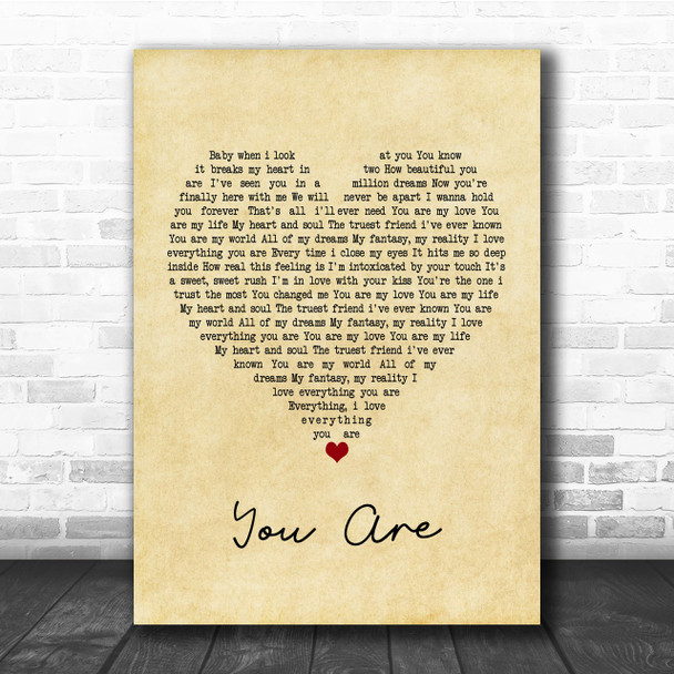 Jimmy Wayne You Are Vintage Heart Quote Song Lyric Print