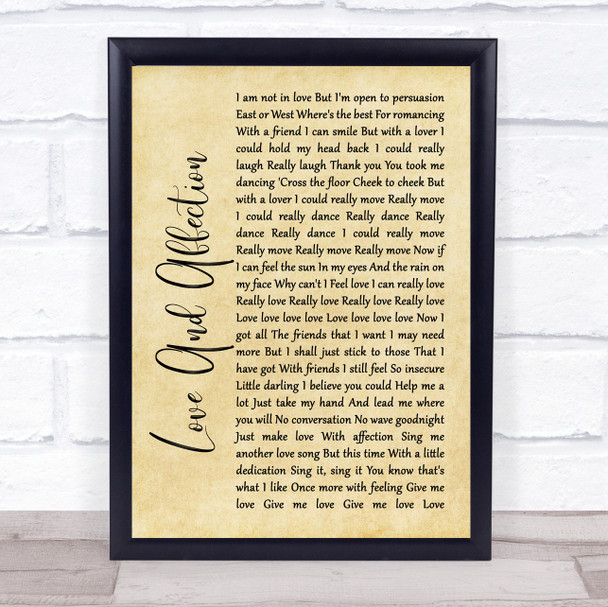 Joan Armatrading Love And Affection Rustic Script Song Lyric Quote Print