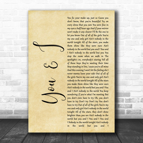 John Legend You & I Rustic Script Song Lyric Quote Print