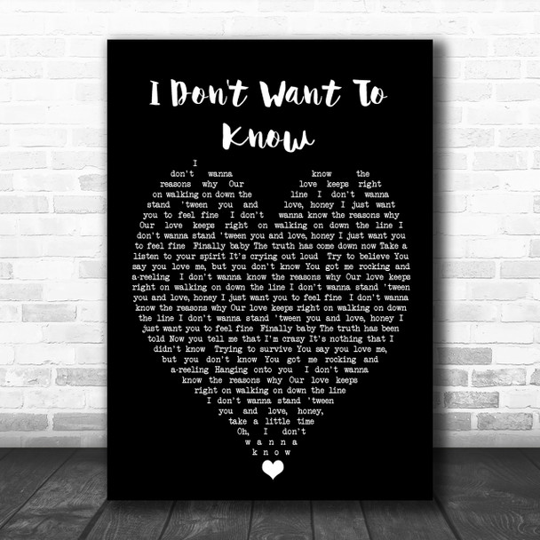 I Don't Want To Know Fleetwood Mac Black Heart Song Lyric Music Wall Art Print