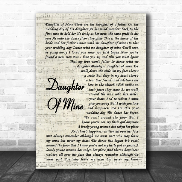 John McDermott Daughter Of Mine Song Lyric Vintage Script Quote Print