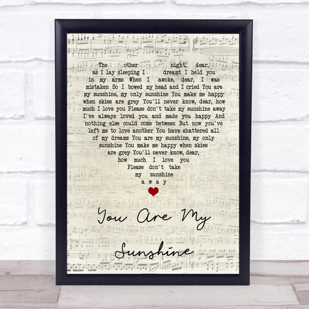 Johnny Cash You Are My Sunshine Script Heart Quote Song Lyric Print