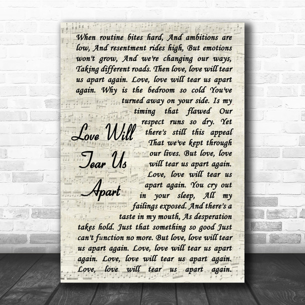 Joy Division Love Will Tear Us Apart Song Lyric Vintage Script Quote Print