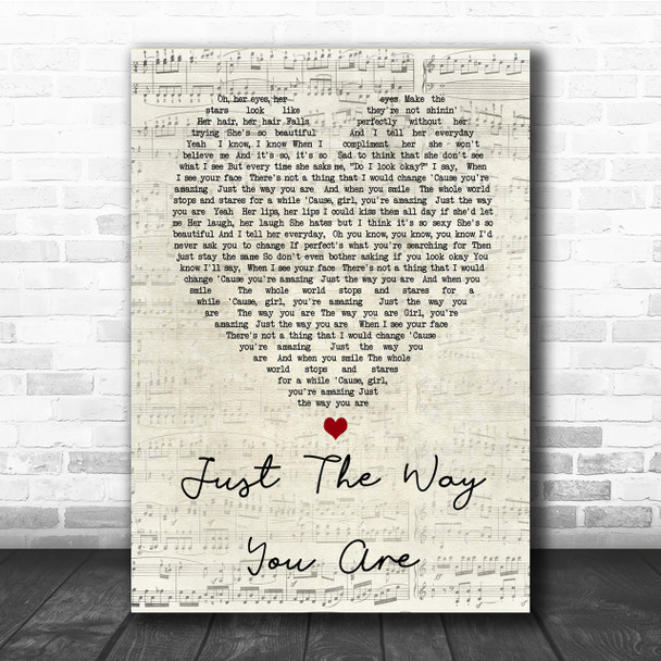 Just The Way You Are Bruno Mars Script Heart Song Lyric Quote Print