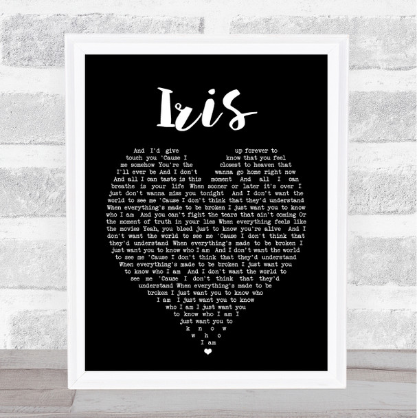 Iris Goo Goo Dolls Black Heart Song Lyric Music Wall Art Print