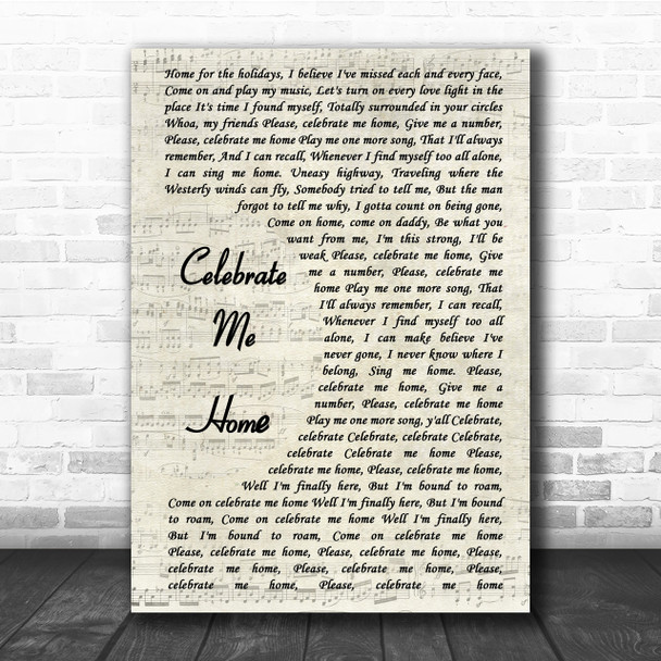 Kenny Loggins Celebrate Me Home Song Lyric Vintage Script Quote Print