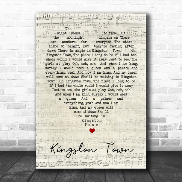 Kingston Town UB40 Script Heart Quote Song Lyric Print