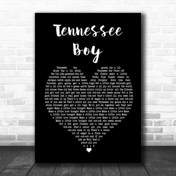 Kip Moore Tennessee Boy Black Heart Song Lyric Quote Print