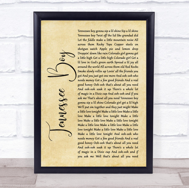 Kip Moore Tennessee Boy Rustic Script Song Lyric Quote Print