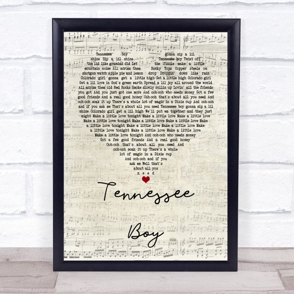 Kip Moore Tennessee Boy Script Heart Quote Song Lyric Print