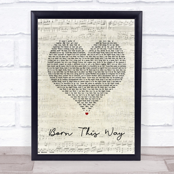 Lady Gaga Born This Way Script Heart Song Lyric Quote Print