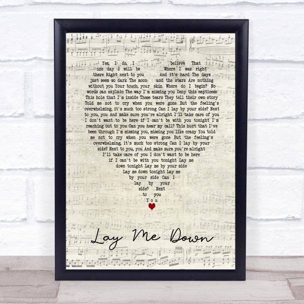 Lay Me Down Sam Smith Script Heart Song Lyric Quote Print