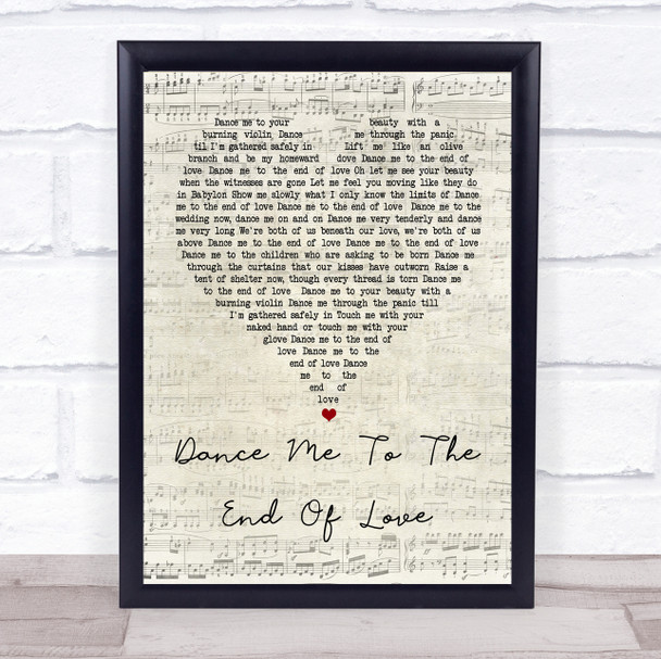 Leonard Cohen Dance Me To The End Of Love Script Heart Song Lyric Quote Print