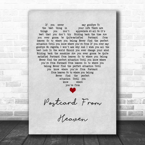 Lighthouse Family Postcard From Heaven Grey Heart Quote Song Lyric Print