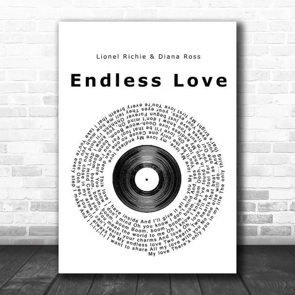 Lionel Richie & Diana Ross Endless Love Vinyl Record Song Lyric Quote Print
