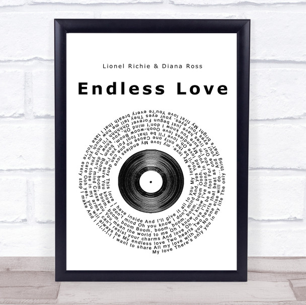 Lionel Richie & Diana Ross Endless Love Vinyl Record Song Lyric Quote Print