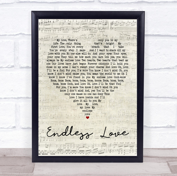 Lionel Richie & Mariah Carey Endless Love Script Heart Song Lyric Quote Print