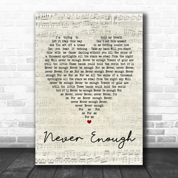 Loren Allred Never Enough Script Heart Song Lyric Quote Print