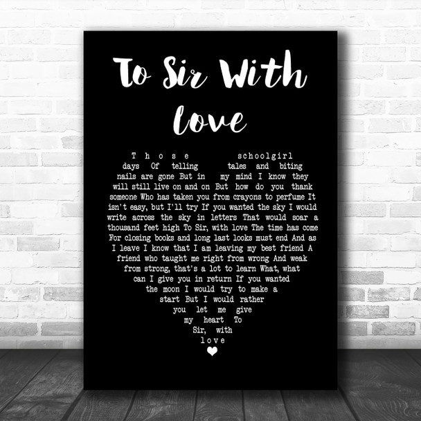 Lulu To Sir With Love Black Heart Song Lyric Quote Print